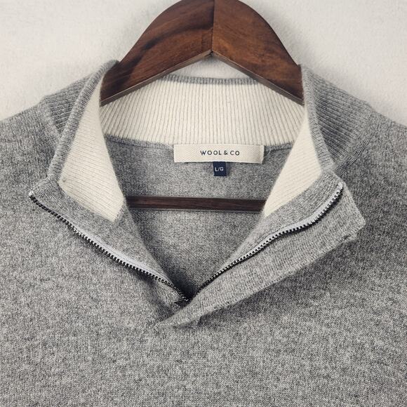 Wool & Co Quarter-Zip Pullover Sweater Men Large Gray Merino Wool/Cashmere EUC - Picture 5 of 13